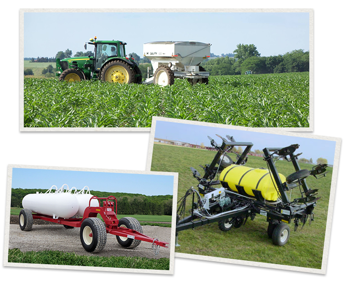 three separate images of Dalton Ag Products being used